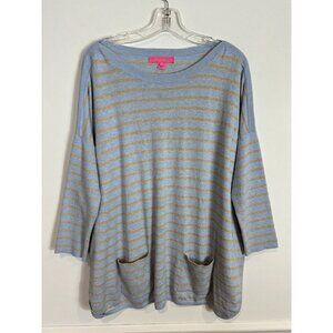 Lilly Pulitzer Boatneck Striped Blue Knit Sweater Preppy M Vacation Nautical